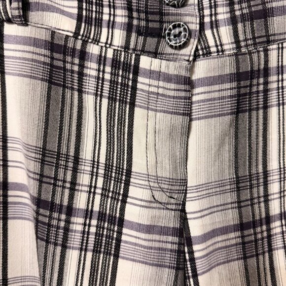 Women’s Plaid Wide-Leg Pants with Side Buttons & Buckle Straps — Size 48 - Picture 5 of 10